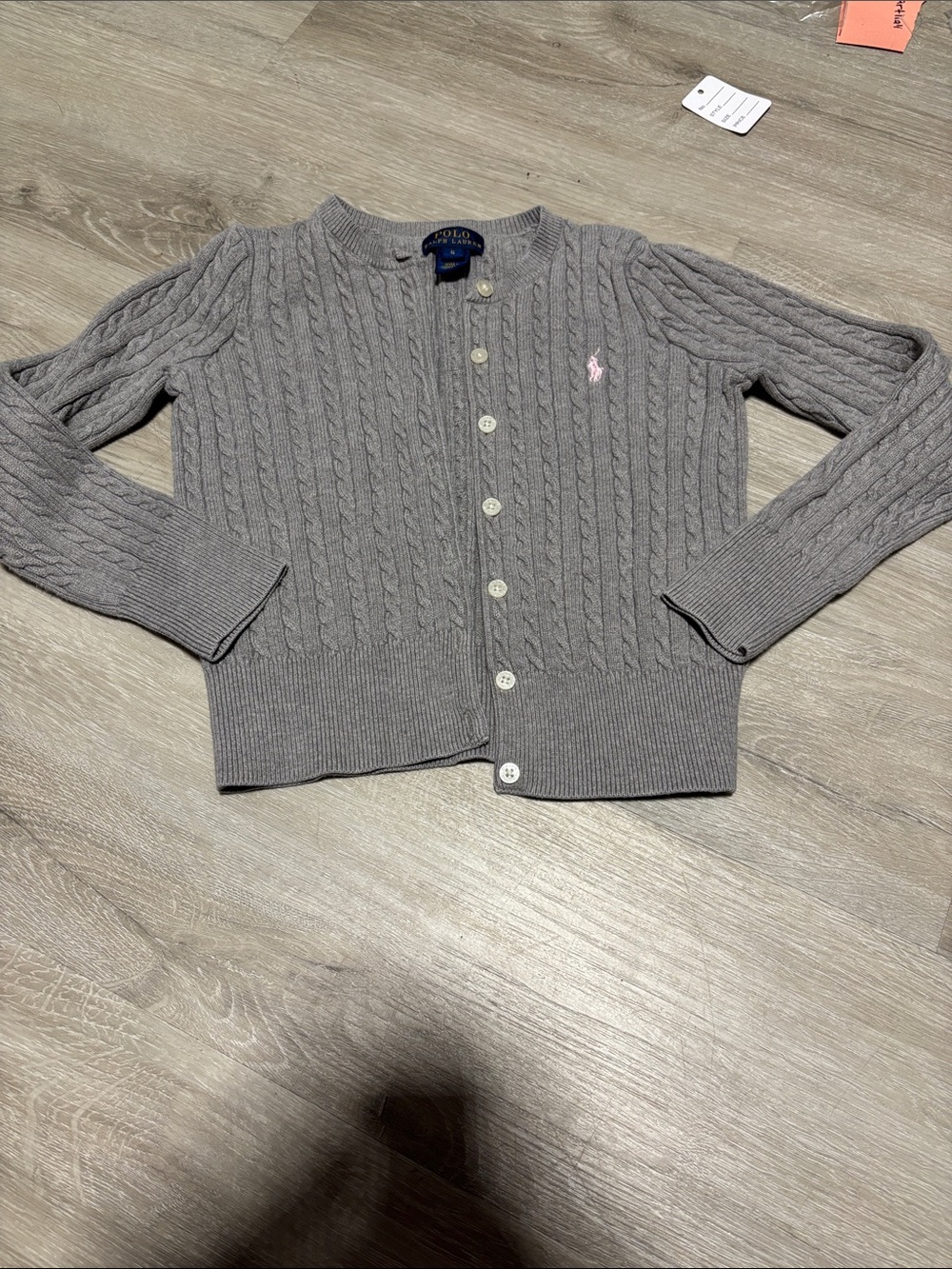 Ralph Lauren Light Gray Cable-Knit Button Cardigan